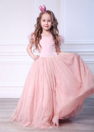 Mauve Velvet Pearls Tulle Sweet Flower Girl Dress